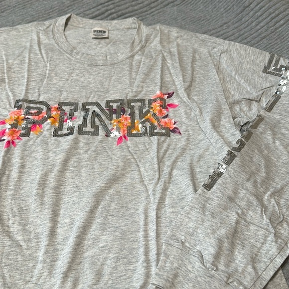 Victoria Secret Pink Floral Bling Tee Long Sleeve New - Picture 1 of 10